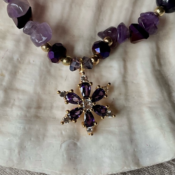 Pink and Purple Heart Shaped Necklaces with natural stones - Picture 12 of 15